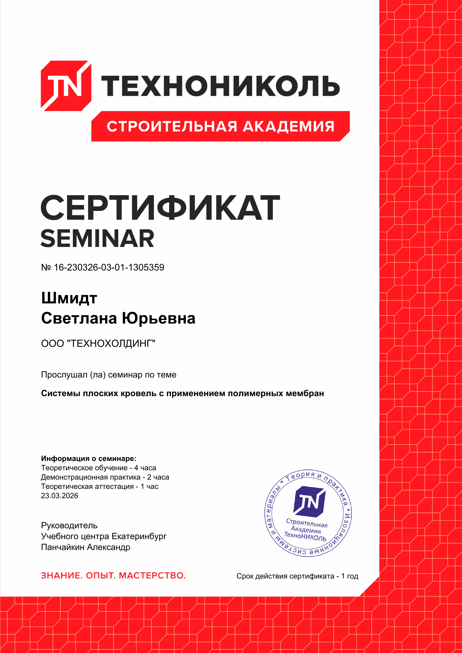 Сертификат Шмидт Светланы Юрьевны, март 2026